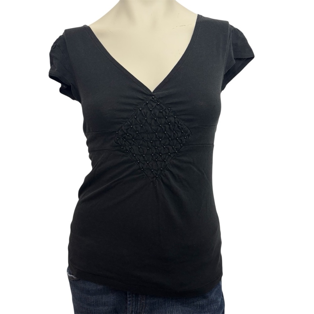 Tommy Hilfiger Black Short Sleeve V-Neck tie back Top